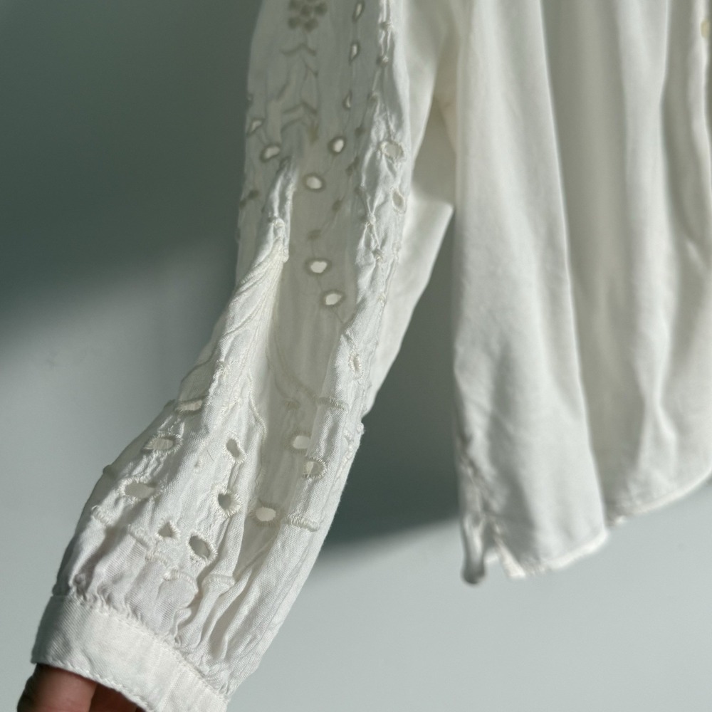 Old Navy Cream Eyelet Embroidered Blouse 3XL Peasant Renaissance Scandi Boho - Picture 2 of 8